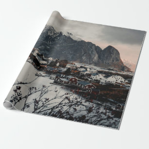 PAPIER CADEAU MAISONS PRÈS DE LA MONTAGNE ET DU LAC