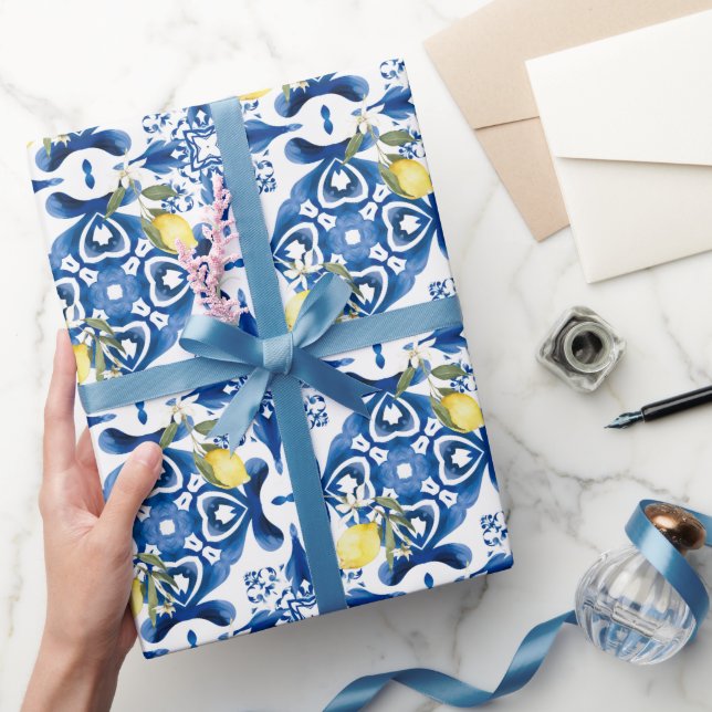 Papier Cadeau Majolica, citron, tuiles siciliennes, Carrelage en (Cadeaux)