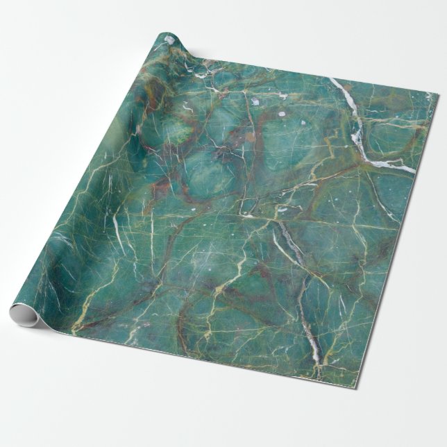 Papier Cadeau Malachite green marble texture, détail o structure (Déroulé)