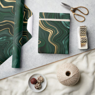 Papier Cadeau Malachite vert foncé et veines de strates de feuil