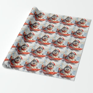 Papier Cadeau Malamute d'Alaska en traîneau Laissez neige Noël