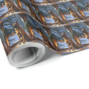 Papier Cadeau Malinois belge avec lumières de Noël vacances 