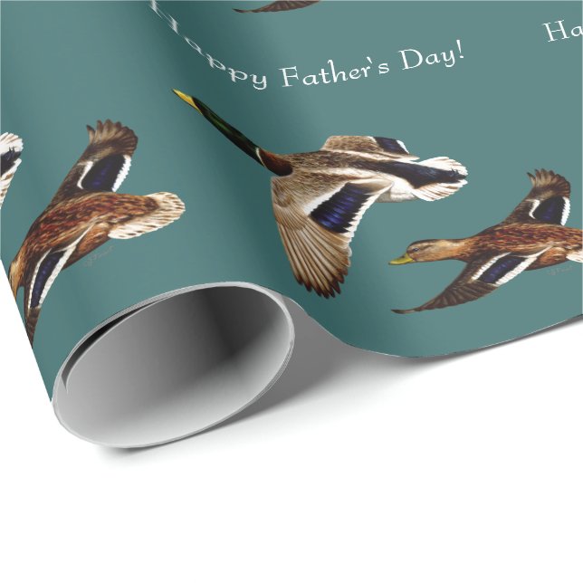 Papier Cadeau Mallard Canards en vol Turquoise (Coin rond)