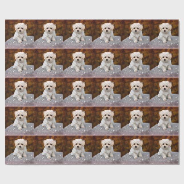 Papier Cadeau Maltese Puppy, oh si mignon, (Plat)