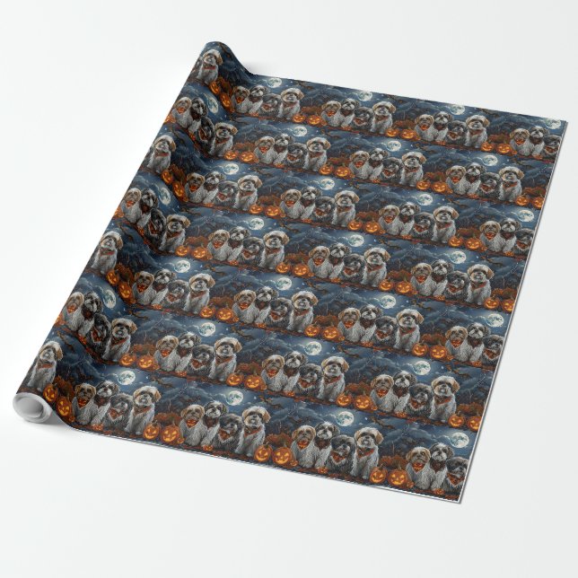 Papier Cadeau Malti Tzu Halloween Effrayant (Déroulé)