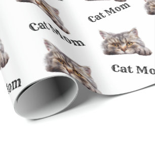 Papier Cadeau Maman chat qui regarde British Longhair aquarelle