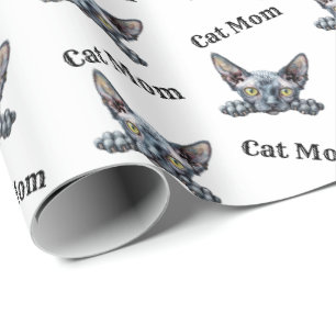Papier Cadeau Maman Chat Regardant Motif Répétitif Dwelf