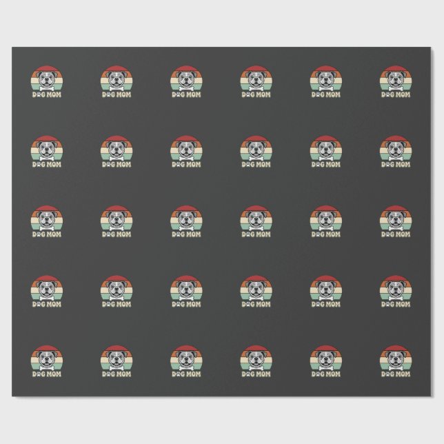 Papier Cadeau Maman Chien Rétro Bulldog Vector (Plat)