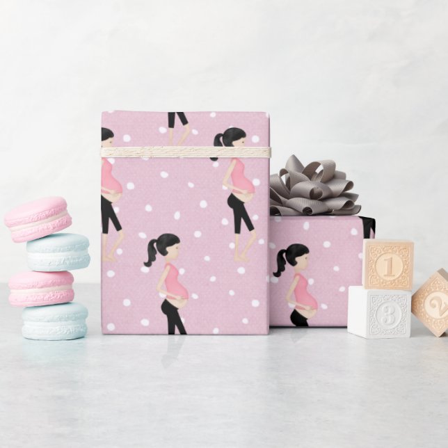 Papier Cadeau Maman Enceinte En Pois (Baby Shower)
