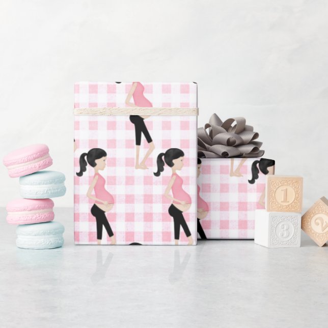 Papier Cadeau Maman Enceinte En vichy Rose (Baby Shower)