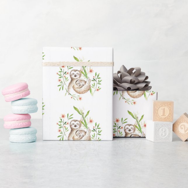 Papier Cadeau Maman et paresseux bébé   (Baby Shower)