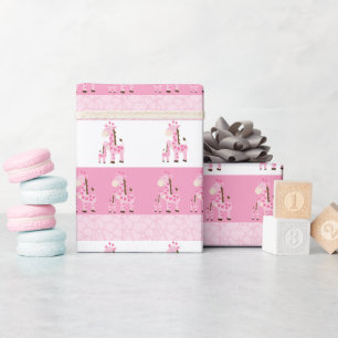 Papier Cadeau Maman girafe et bébé en rose