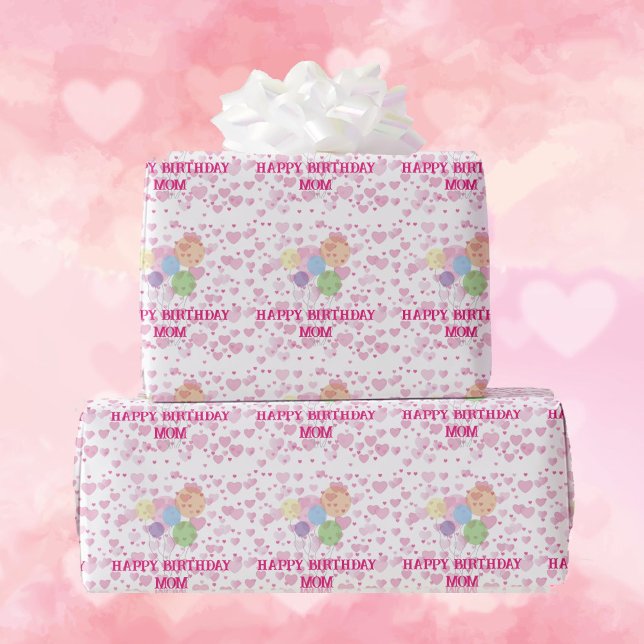 Papier Cadeau Maman Joyeux Anniversaire Douche de Coeurs Ajouter (Créateur téléchargé)