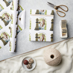 Papier Cadeau MAMAN Reine de ma vie, Écriture Dorée Échiquier No