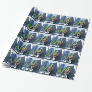 Papier Cadeau Man showing stock price touchscreen concept