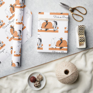 Papier Cadeau Manchot Citrouille Personnalisé Drôle Halloween