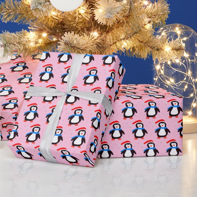 Papier Cadeau Manchot d'hiver enneigé  (Vacances)