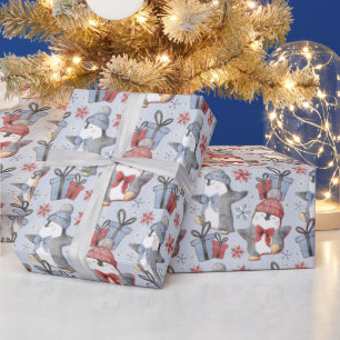 Papier Cadeau Manchots dansants festifs d'hiver