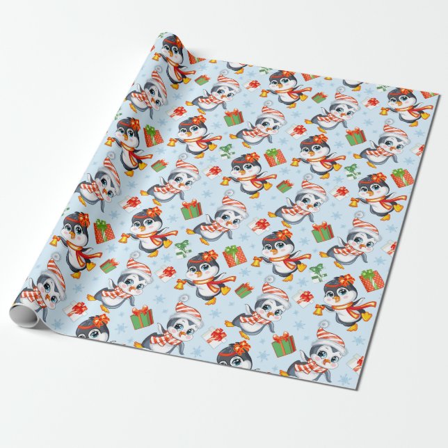 Papier Cadeau Manchots de vacances (Déroulé)
