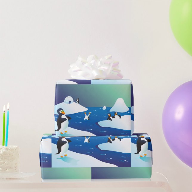 Papier Cadeau Manchots Et Glace (Créateur téléchargé)