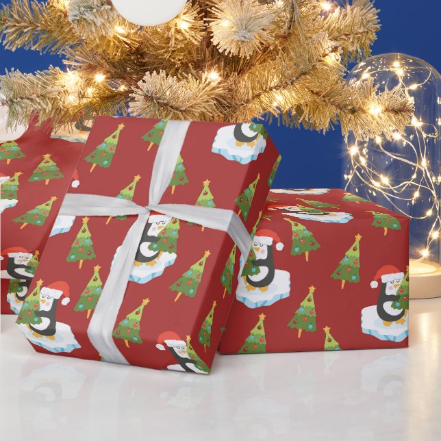 Papier Cadeau Manchots et sapins de Noël (Vacances)