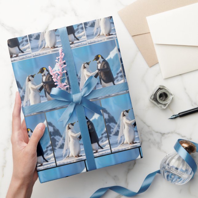 Papier Cadeau Manchots mariés dansant sur la glace (Cadeaux)