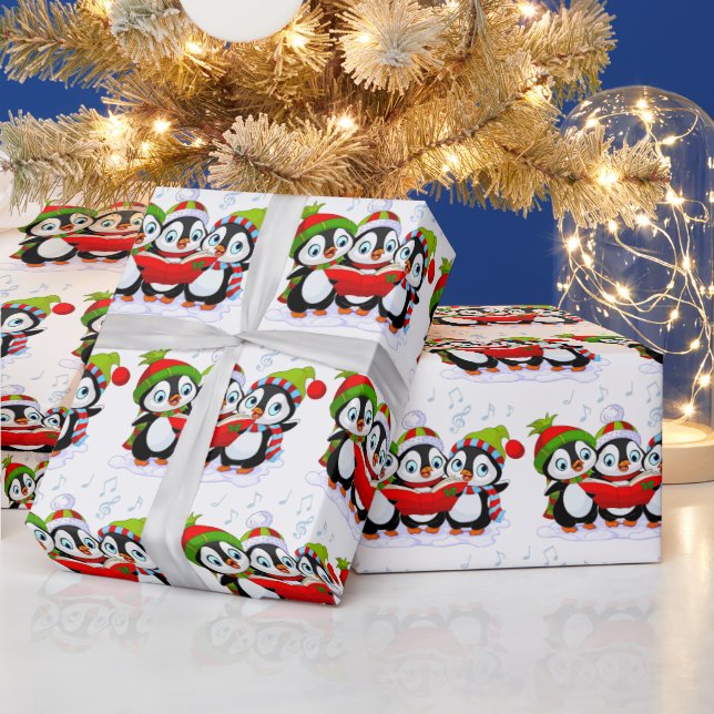 Papier Cadeau Manchots qui chantent  (Vacances)