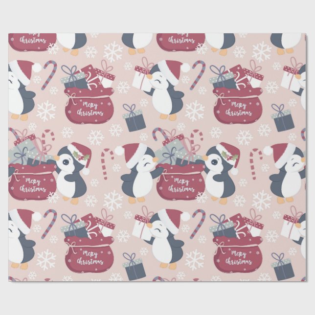 Papier Cadeau Manchots roses  (Plat)