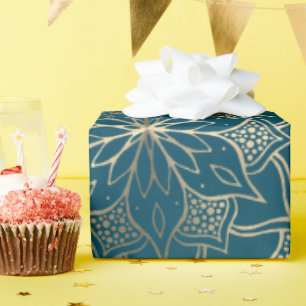 Papier Cadeau Mandala Art Boho Elegant or Turquoise Noël