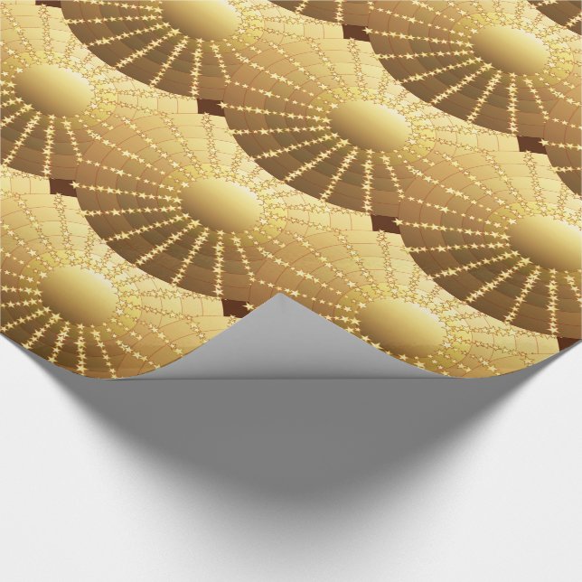 Papier Cadeau Mandala avec étoiles - dégradé de satin doré (Coin)
