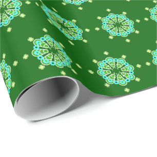 Papier Cadeau Mandala, Dark Jade Green et Aqua en huit points