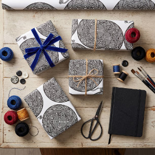 Papier Cadeau Mandala de pelote de fil noir et blanc