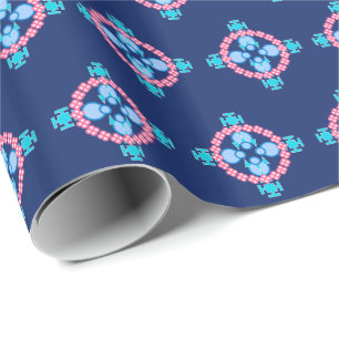 Papier Cadeau Mandala de quatre points, bleu d'indigo, turquoise