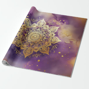 Papier Cadeau Mandala d'or sur découpage couleur d'eau violet