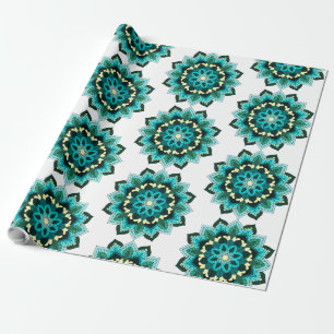 Papier Cadeau Mandala Motif 02 en aqua
