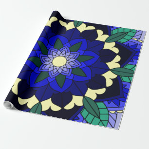 Papier Cadeau Mandala Motif 02 en bleu foncé