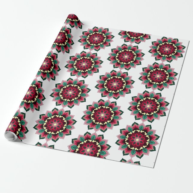 Papier Cadeau Mandala Motif 02 en rose profond (Déroulé)