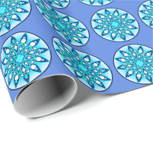Papier Cadeau Mandala motif en bleu turquoise, cobalt & blanc