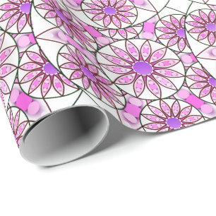 Papier Cadeau Mandala, motif, lavande, rose, rose chaud, blanc