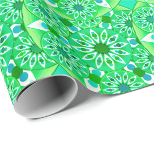 Papier Cadeau Mandala motif, vert émeraude et paon