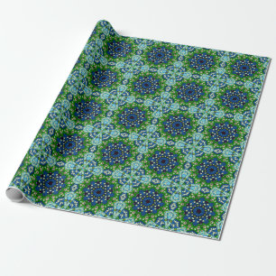 Papier Cadeau Mandala Retro Mosaic Vert Motif bleu