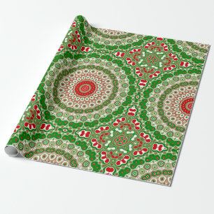 Papier Cadeau Mandala rouge et vert avec Symétrie de vacances