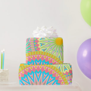 Papier Cadeau Mandala superposés rose bleu jaune menthe violet