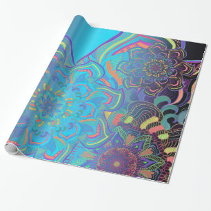Papier Cadeau Mandala Trois calques en bleu