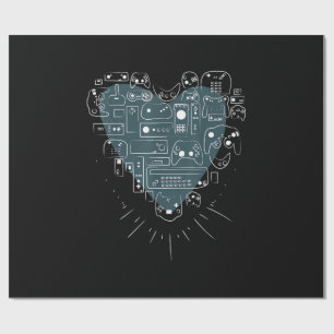Papier Cadeau Manettes de jeu vidéo de Retro Gaming Heart Joueur