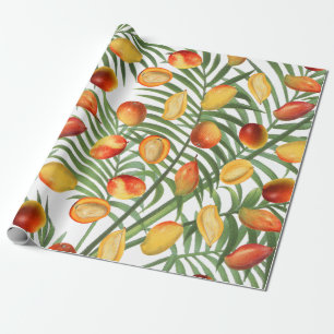 Papier Cadeau Mango vintage et verdure Motif de fruits d'été