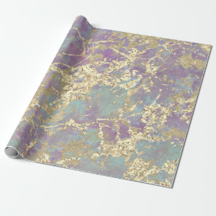 Papier Cadeau Marble Pastel Gold Aqua Strokes Idée cadeau