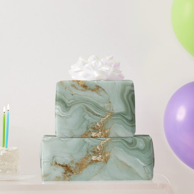 Papier Cadeau Marbre Abstrait Vert Sauge (Cadeaux de fête)