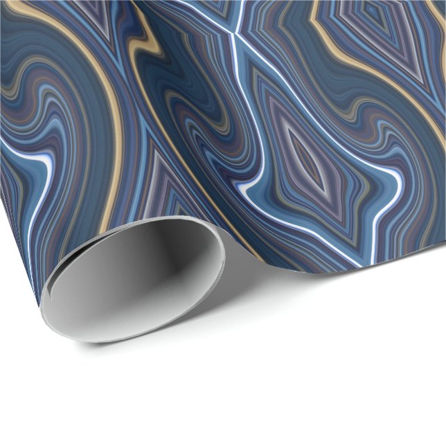 Papier Cadeau Marbre Agate Bleu Or Swirling Chic Motif (Coin rond)