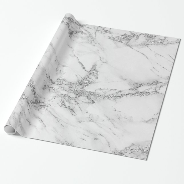 Papier Cadeau Marbre argenté gris blanc chic élégant de parties (Déroulé)